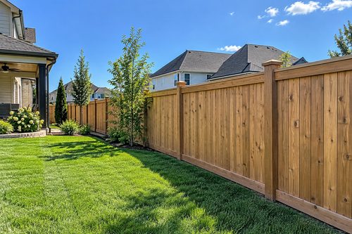 Cedar privacy fence installed along a backyard property line in Anderson, SC