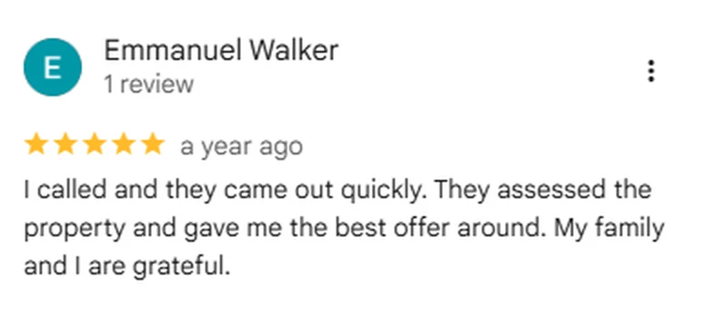 Google review screenshot from Emmanuel Walker rating Anderson Fence Company five stars