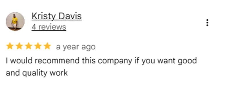 Google review screenshot from Kristy Davis rating Anderson Fence Company five stars