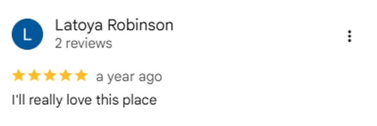 Google review screenshot from Latoya Robinson rating Anderson Fence Company five stars